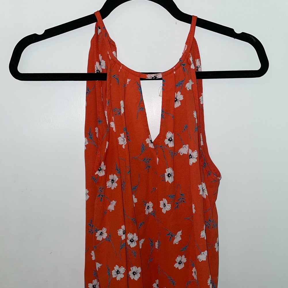 Orange Floral High Neck Tank Top